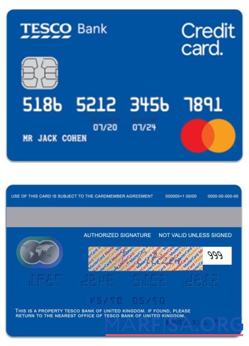 Blank United Kingdom TESCO Bank balance transfer credit card download for verification